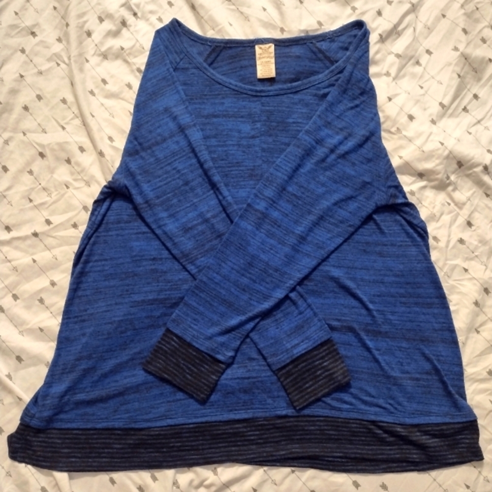Faded Glory Dark Blue Long Sleeve Shirt with Black Cuffs, Size XL